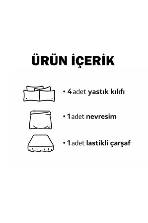 Çift Kişilik Nevresim Takımı 200x220cm | 4 Yastık Kılıfı | Lastikli Çarşaflı 180x200+25