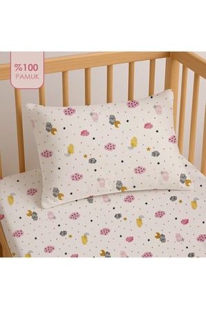 %100 Pamuklu Bebek Lastikli Çarşaf 70x130+20 + Bebek Yastık Kılıfı 35x45