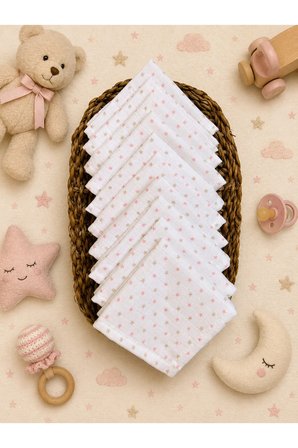 Müslin Ağız Bezi 10'lu Set %100 Pamuk Oeko-Tex Sertifikalı Bebek Ağız Mendili 20x20 cm