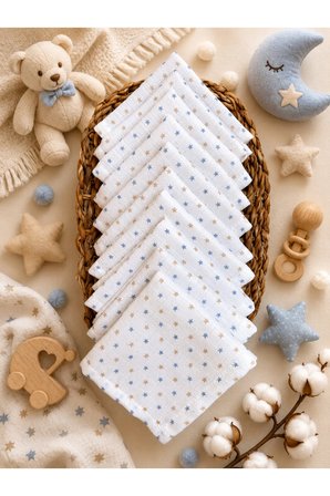 Müslin Ağız Bezi 10'lu Set %100 Pamuk Oeko-Tex Sertifikalı Bebek Ağız Mendili 20x20 cm