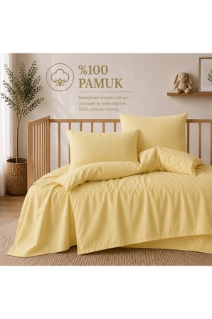%100 Pamuklu Sertifikalı Bebek Nevresim Takımı 100x150 – Haki | 63 Tel Dokuma | Kutulu Gönderim