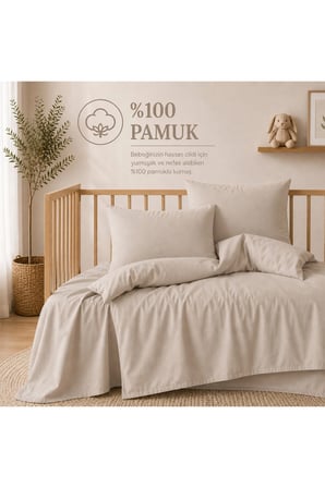 %100 Pamuklu Sertifikalı Bebek Nevresim Takımı 100x150 – Taş | 63 Tel Dokuma | Kutulu Gönderim