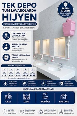 Hilal Kimya Merkezi Depolu 10 Lt 6 Musluklu Butonlu Sıvı Sabunluk Sistemi – Okul, Cami ve Toplu Kullanım İçin - Beyaz