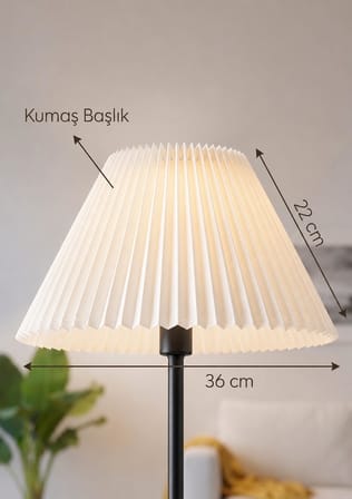 İthal Lambader Şapkası Çap 36 cm Pileli Kırma Kumaş Krem Abajur Başlık Metal İskelet LAM06