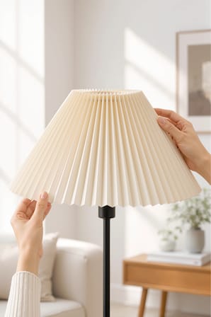 Umbrella Pileli Lambader Başlığı Kısa Kırma İthal Krem Çap 36 cm LAM12