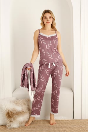Sabahlıklıklı 3 Parça Çeyizlik Kutulu Kadın Pijama Takımı- Dantelli Kutulu Kadın Pijama- Geniş Beden Aralığı