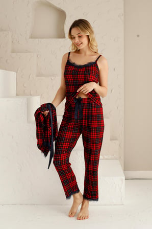 Sabahlıklıklı 3 Parça Çeyizlik Kutulu Kadın Pijama Takımı- Dantelli Kutulu Kadın Pijama- Geniş Beden Aralığı