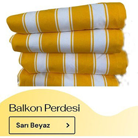 GENCER Home Balkon Perdesi Bağcıklı Her Ölçü Seçenekli Sarı Beyaz