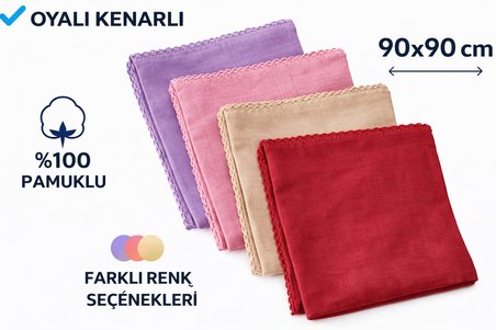 Algelsineve Pamuklu Desensiz, Yazma yemeni veya tülbent, kroşetalı, tamamen pamuklu, terletmez