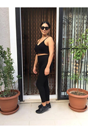 Kadın Siyah Kışlık Çelik Örme Tayt