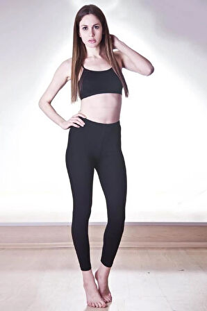 Kadın Siyah Likralı Uzun Tayt