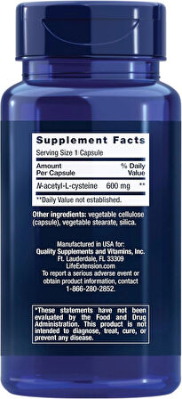 Life Extension N-Acetyl-L-Cysteine Liver Health NAC 600 mg 60 Caps
