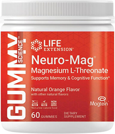 Life Extension Neuro-Mag Magnesium L-Threonate Magtein Natural Orange 60 Gummies