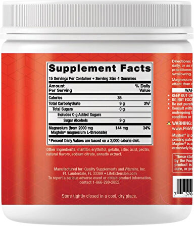 Life Extension Neuro-Mag Magnesium L-Threonate Magtein Natural Orange 60 Gummies