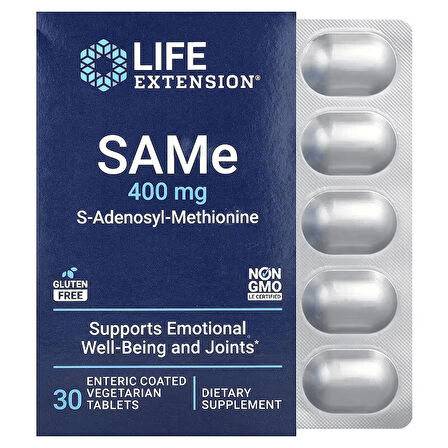 Life Extension Same S-Adenosyl-Methionine 400 mg Brain & Cognitive Mood Health Liver Health and Joint Support 30 Tablet