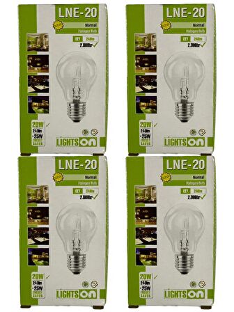 Lightson 20W (25W) Sarı Işık E27 Duylu Eski Tip Halojen Ampul (4 Adet)