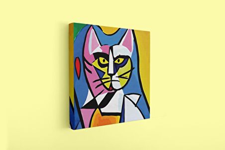 Sürreal Kedi Çizim Picasso Dekoratif Kare Kanvas Tablo