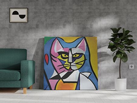 Sürreal Kedi Çizim Picasso Dekoratif Kare Kanvas Tablo