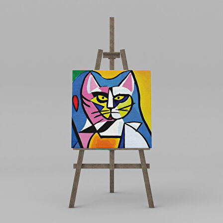 Sürreal Kedi Çizim Picasso Dekoratif Kare Kanvas Tablo