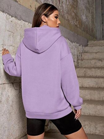 LİLA 3 İPLİK KISLIK KALIN KAPŞONLU SWEATSHİRT UNİSEX KALIN