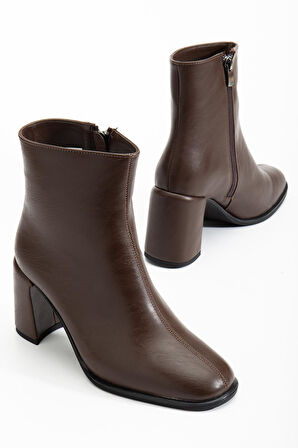 Suins Lilya Model Premium Model Kadın Kahve Siyah Bot 7 Cm Topuk Yüksekliği 