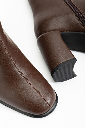 Suins Lilya Model Premium Model Kadın Kahve Siyah Bot 7 Cm Topuk Yüksekliği 