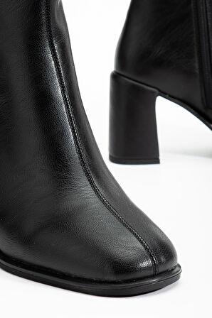 Suins Lilya Model Premium Model Kadın Kahve Siyah Bot 7 Cm Topuk Yüksekliği 