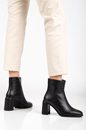 Suins Lilya Model Premium Model Kadın Kahve Siyah Bot 7 Cm Topuk Yüksekliği 