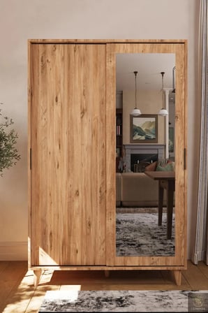 Liminal Aynalı Vestiyer – 8 Raflı, Sürgü Kapaklı Portmanto & Askılık, Atlantik Çam