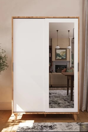 Liminal Aynalı Vestiyer – 8 Raflı, Sürgü Kapaklı Portmanto & Askılık, Atlantik Çam / Beyaz