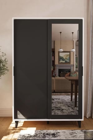 Liminal Aynalı Vestiyer – 8 Raflı, Sürgü Kapaklı Portmanto & Askılık, Beyaz / Antrasit