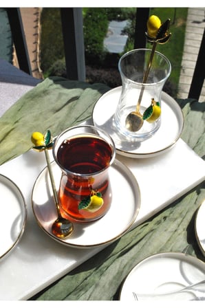 18 Parça Limon Dekorlu Çay Seti Limonlu Çay Takımı