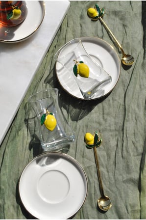 18 Parça Limon Dekorlu Çay Seti Limonlu Çay Takımı