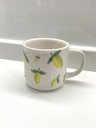 Limon Desenli Tamamen El Yapımı Seramik Mug Kupa Handmade Kahve Fincanı
