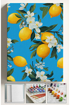 Sayılarla Boyama Çerçeveli Hobi Seti Numaralı Tuval Fırça Boya LİMON AĞACI Dahil Kasnaklı 40X50 Cm