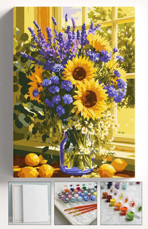 Sayılarla Boyama Seti Numaralı Tuval Fırça Boya Askı Aparatı Dahil Set 40x50 Cm - LİMONLU VAZO