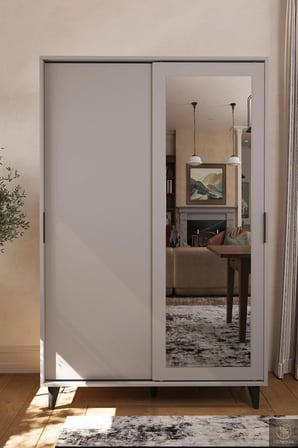 Liminal Aynalı Vestiyer – 8 Raflı, Sürgü Kapaklı Portmanto & Askılık, Taş Gri