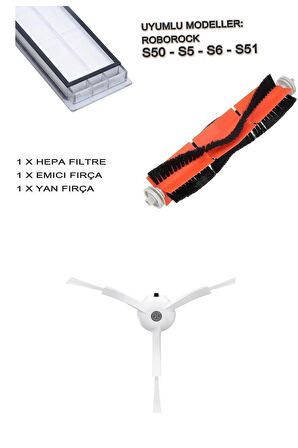 Xiaomi Mi Robot Vakum S50 S51 S5 S6 Hepa Filtre + Yan Fırça + Emici Ana Fırça