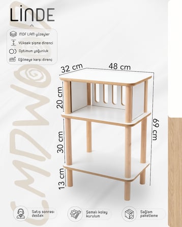 Linde Beyaz-Rota Komodin Minimalist MDF lam ve Ahşap ayaklı Tasarım ; Yatak odası - Oturma odası - Ofis