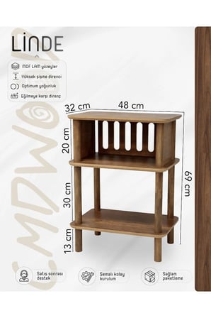 Linde Ceviz Komodin Minimalist MDF lam ve Ahşap ayaklı Tasarım ; Yatak odası - Oturma odası - Ofis