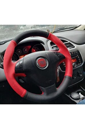 Fiat Linea Araca Özel Direksiyon Kılıfı (ıthal Deri Düz Kırmızı-siyah)