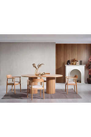 Lines Krem İskandinav Natural Ahşap Bohem Sandalye