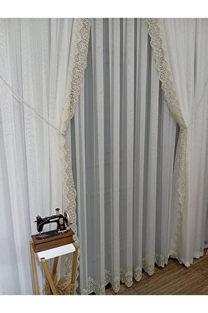 Taç Etek Aplike Eskitme Altın Gold Güpürlü Ling Sağ/Sol Fon Takım Tül Fon Perde