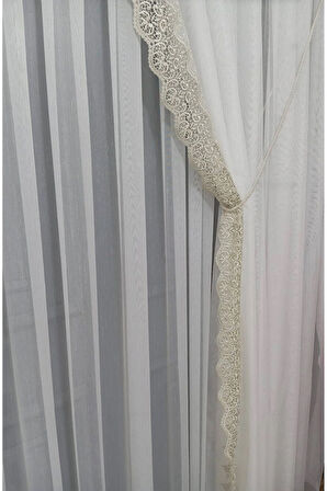 Taç Etek Aplike Eskitme Altın Gold Güpürlü Ling Sağ/Sol Fon Takım Tül Fon Perde