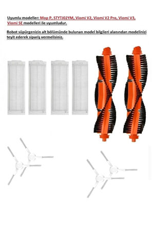 Mi Robot Vacuum Mop P - Pro Viomi V2 - V3 - Se Uyumlu Beyaz Yan Fırça Filtre Seti