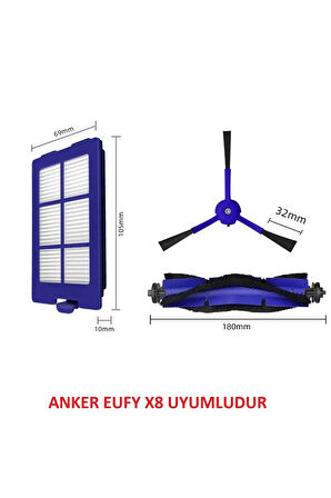Anker Eufy X8 Uyumlu Filtre Fırça Mop Paspas Seti