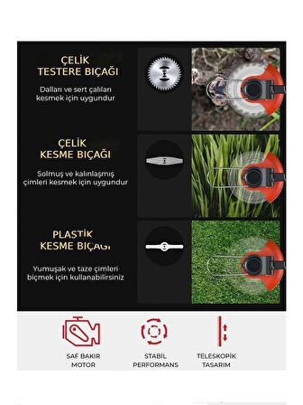 KRAFT HART 21v Çift Akülü Teleskopik Uzatma Kollu  Çim Çalı Ot Biçme Şarjlı Tırpan