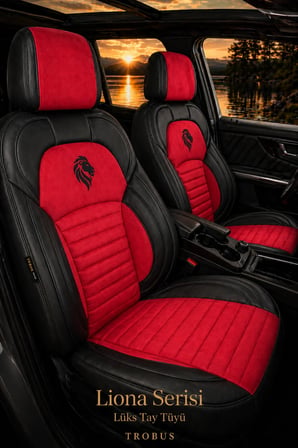 BMW 1 Serisi 2004 ve Sonrası Araca Uyumlu Premium Tay Tüyü Koltuk Kılıfı Liona Serisi Kırmızı Siyah
