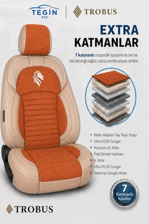 Hyundai Kona 2017 ve Sonrası Araca Uyumlu Premium Tay Tüyü Koltuk Kılıfı Liona Serisi Tarçın