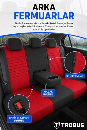 Kia Picanto 2004 ve Sonrası Araca Uyumlu Premium Tay Tüyü Koltuk Kılıfı Liona Serisi Kırmızı Siyah